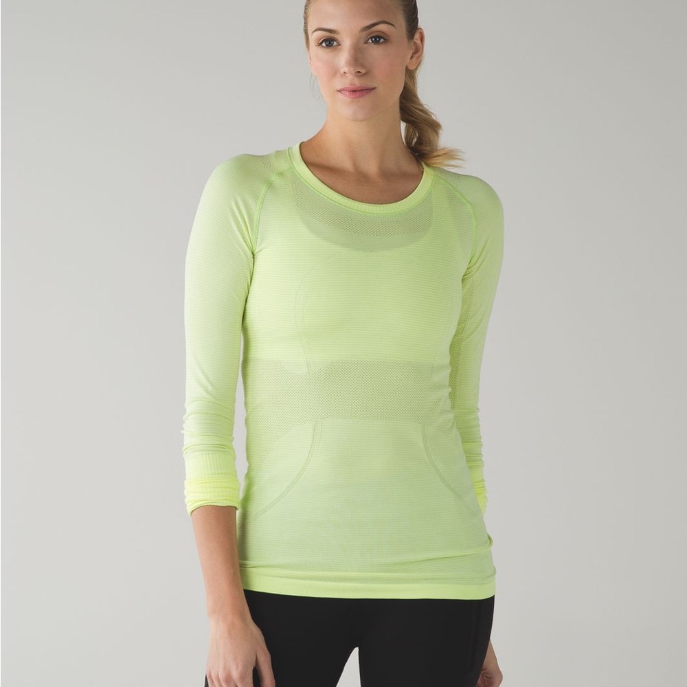 Lululemon Sz 6 Swiftly Tech Long Sleeve Crew Top In Yellow Heathered Ray
